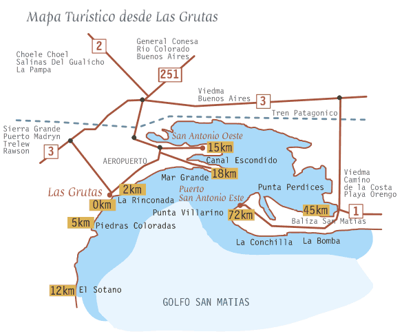 Mapa Tur&iacute;stico desde Las Grutas